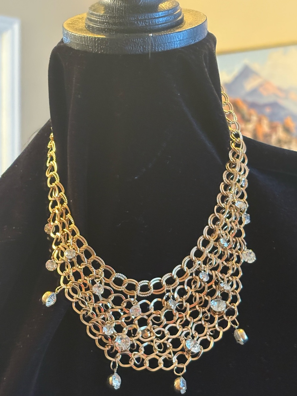 Gold-Tone Multi-Row Crystal Drop Statement Necklace